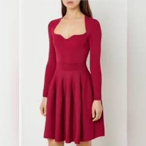 Ted Baker London Deep Pink Sweetheart Long Sleeve Fit and Flare Dress